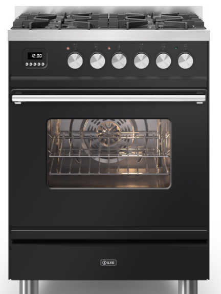 Ilve Black Roma 60Cm Single 4 Gas Burners Gloss