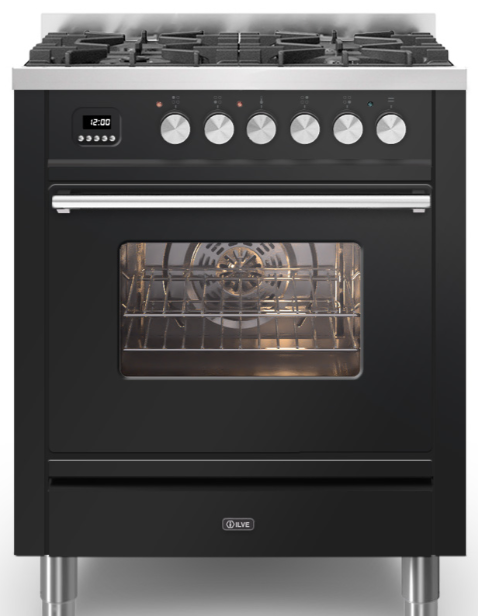 Ilve Black Roma 70Cm Single 4 Gas Burners Gloss