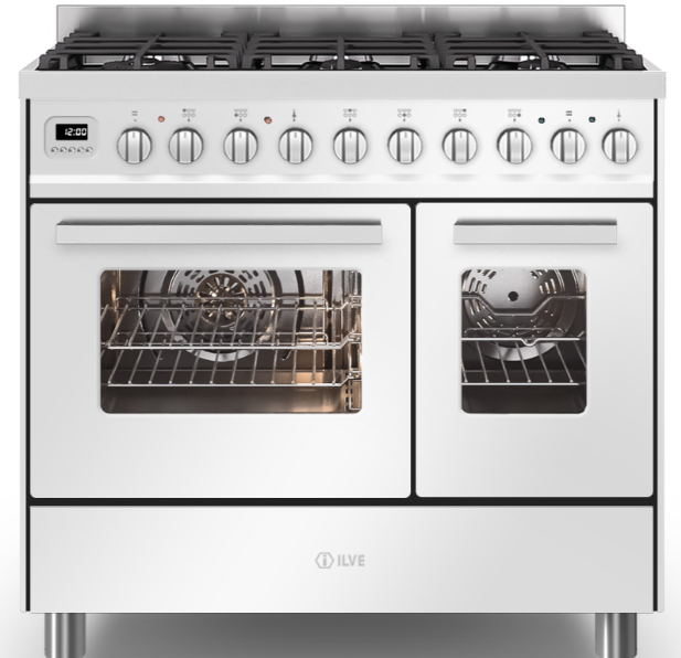 Ilve White Torino 90Cm Twin 60/30 6 Gas Burners