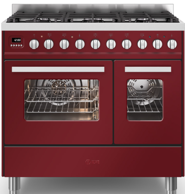 Ilve Burgundy/Red Torino 90Cm Twin 60/30 6 Gas Burners