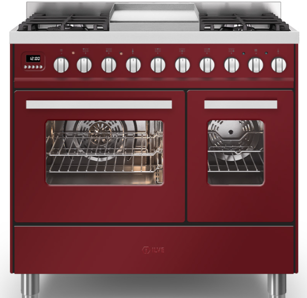 Ilve Burgundy/Red Torino 90Cm Twin 60/30 6 Gas Burners & Fry Top