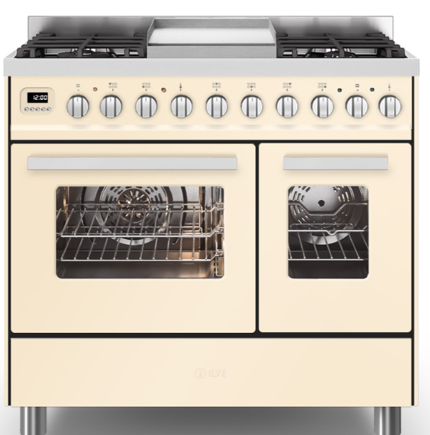 Ilve White Torino 90Cm Twin 60/30 6 Gas Burners & Fry Top Antique