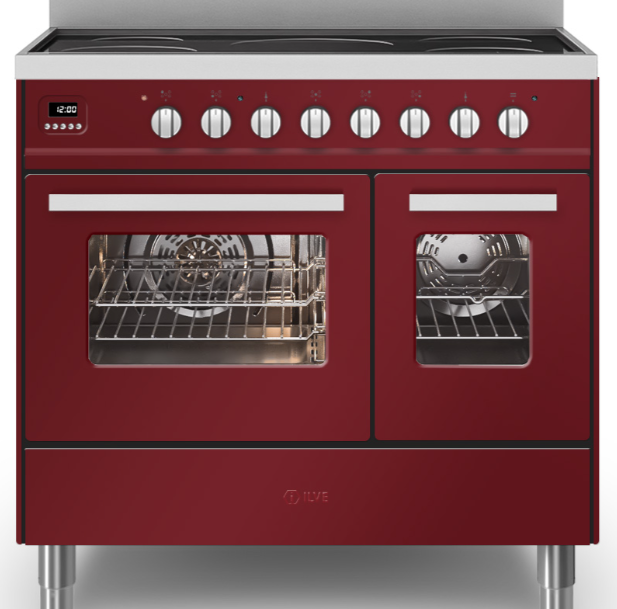 Ilve Burgundy/Red Torino 90Cm Twin 60/30 5 Zone Induction Range Cooker