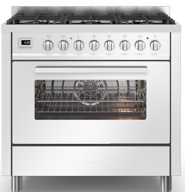 Ilve White Torino 90Cm Single 90 6 Gas Burners