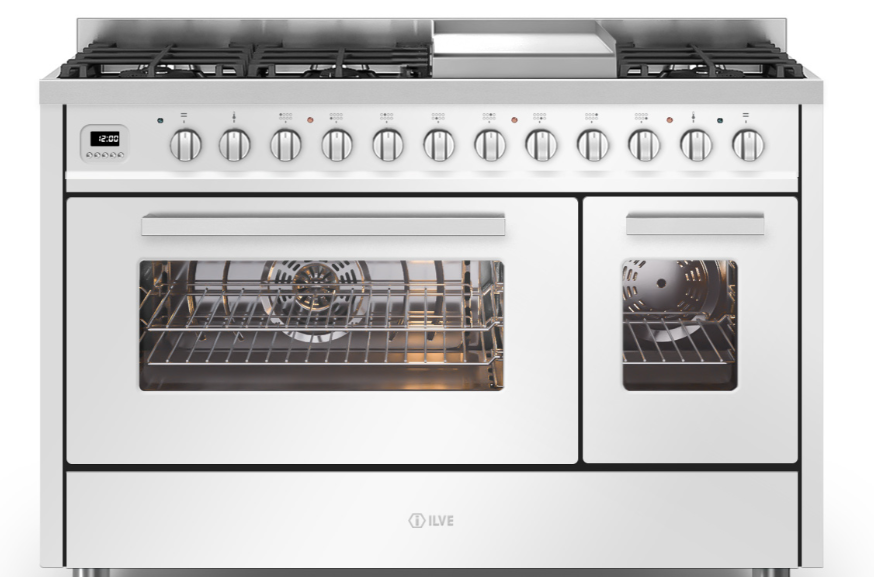 Ilve White Torino 120Cm Twin 90/30 8 Burners & Fry Top