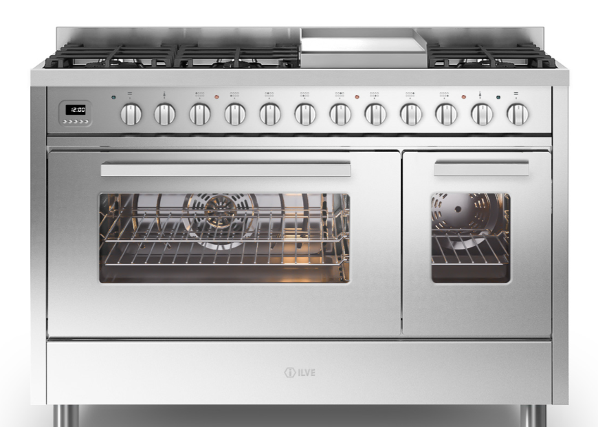 Ilve Torino 120Cm Twin 90/30 8 Burners & Fry Top Stainless Steel