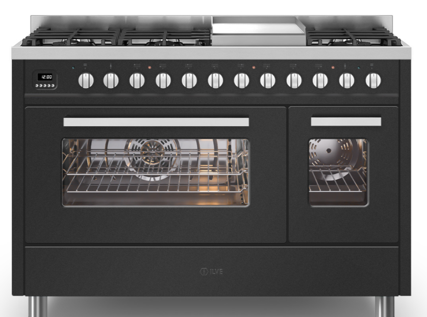 Ilve Torino 120Cm Twin 90/30 8 Burners & Fry Top Matt Graphite L12fwm3/Mg