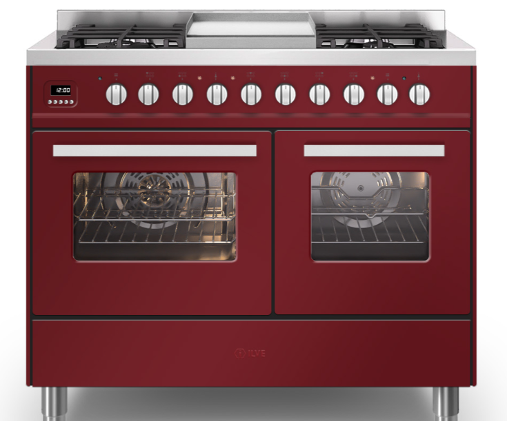 Ilve Burgundy/Red Torino 100Cm Twin 60/40 6 Burners & Fry Top