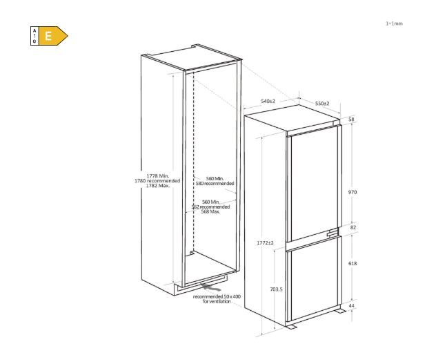 Haier White Hoover Wckbql3518evk - Integrated Fridge Freezer - 268L