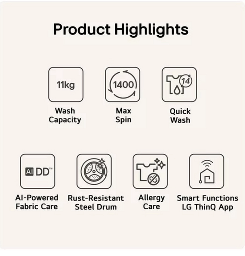 Lg F4y711nctn1 11Kg Ai Direct Drive Washing Machine - Image 4