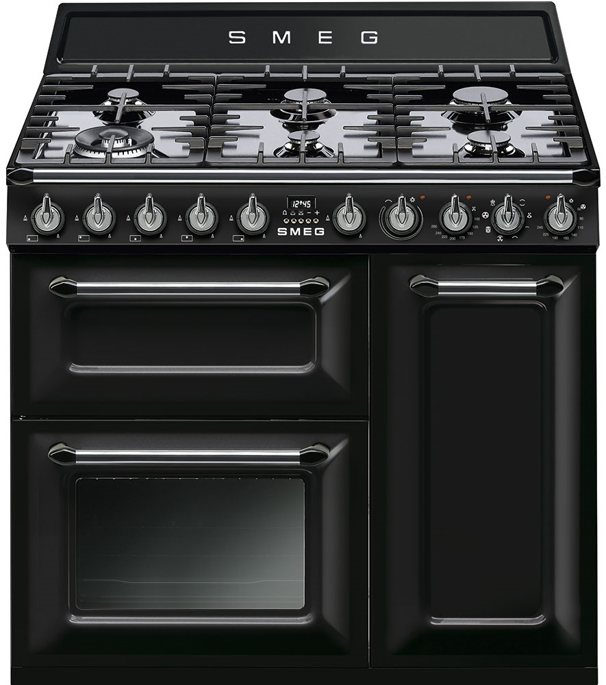 Smeg TR93BL Victoria 90cm Dual Fuel Range Cooker Black 6 Gas Burners 3 Ovens - Image 4