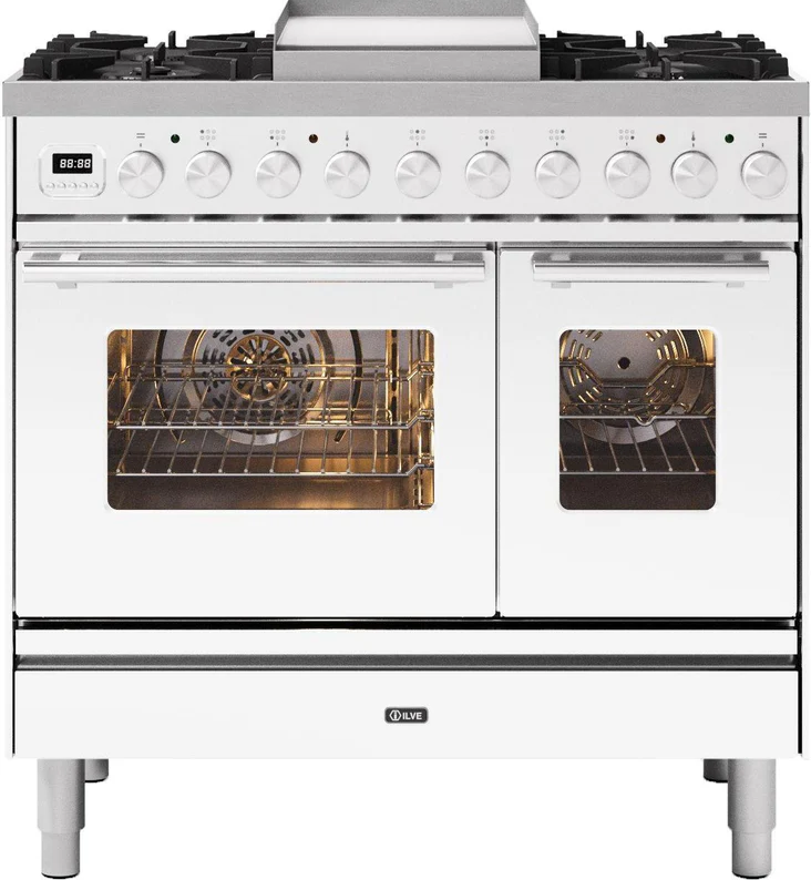 Ilve White Roma Pd09fwe3/Aw 90Cm Wide Dual Fuel Range Cooker Antique