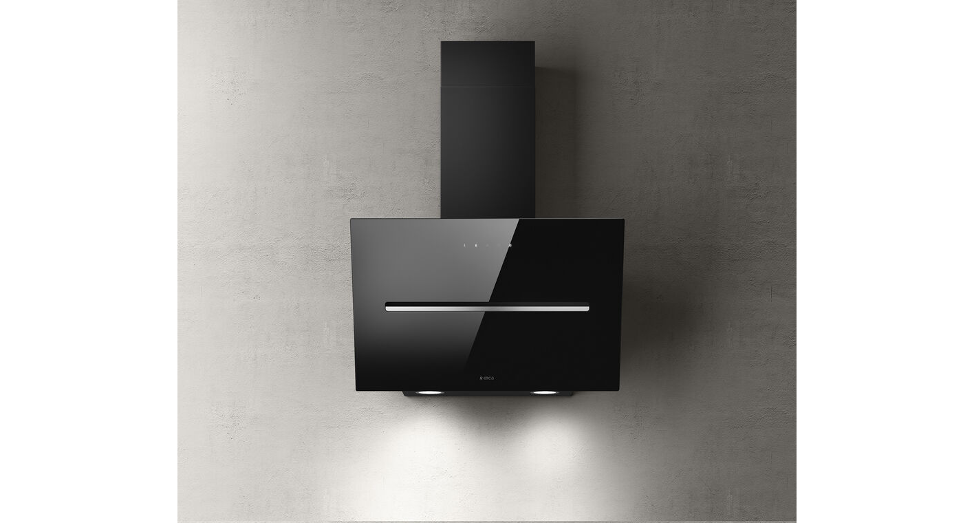Elica Black Shy-Blk-60 60 Cm Angled Chimney Cooker Hood - Glass - For Ducted/Recirculating Ventilation