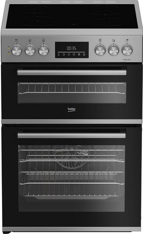 Beko Silver Edc6731s 60Cm Double Oven Electric Cooker With Vitroceramic Hob
